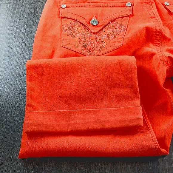 Nine West Missy Capris 8/29 Orange/Coral 2 Back Pocket Sparkle Embellishments - Picture 6 of 16